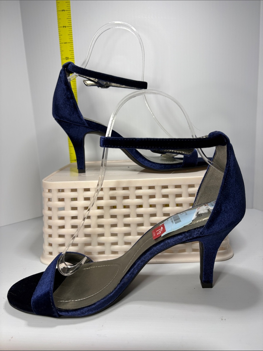4”‎ heels Bandolino Navy Velvet Ankle-Strap Heels 7.5. Box 28